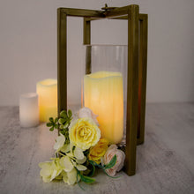 Glass Lantern Candle Holder With Gold Iron Geometric Frame 11 Inch