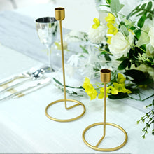 Set of 2 | Gold Metal Ring Base Geometric Taper Candle Holder Stands, Table Centerpieces