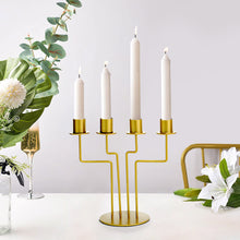 8 Inch Gold Metal 4 Arm Taper Candle Holder Candelabra with Geometric Design 2 Pack