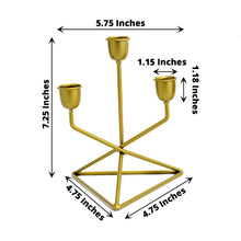 2 Pack 7 Inch Gold Metal Geometric Triangle Base Taper Candle Holder Candelabra with 3 Arms