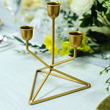 7 Inch Gold Metal 3 Arm Geometric Triangle Base Taper Candle Holder Candelabra 2 Pack