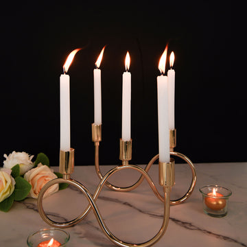 5-Arm Wavy Gold Metal Taper Candle Holder Candelabra 6" Tall