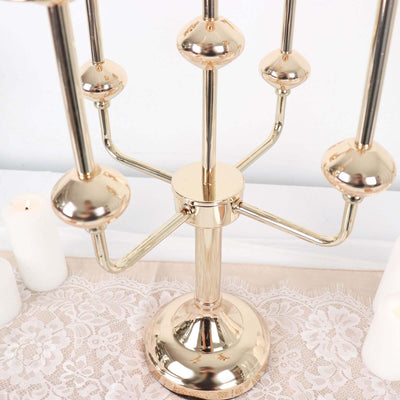 Gold candelabra centerpiece with six arms and elegant design