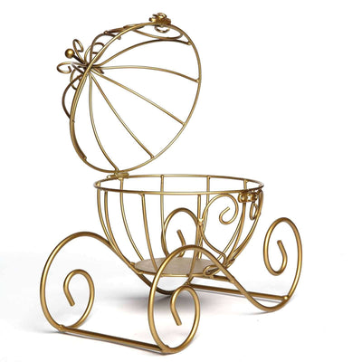Gold decorative carriage-shaped storage basket with open lid