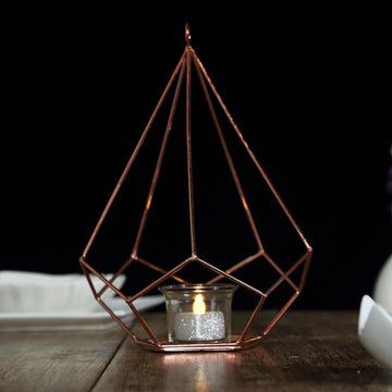 Rose Gold Metal Pentagon Tealight Candle Holders - Elegant and Versatile Event Decor