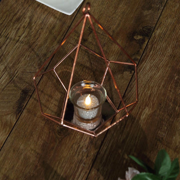 Rose Gold Metal Pentagon Tealight Candle Holders - The Perfect Decorative Accent