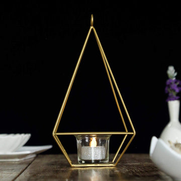 2 Pack Gold Metal Pyramid Shaped Tealight Candle Holders