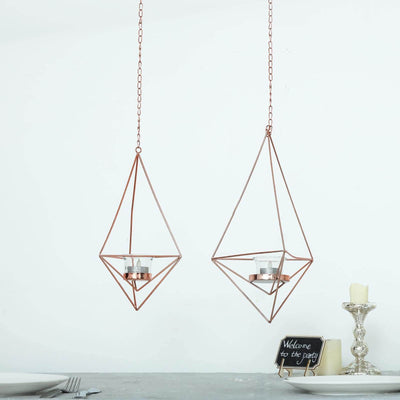Geometric copper hanging candle holders for stylish decor