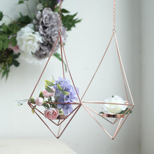 Blush Hanging Diamond Tealight Candle Holders, Open Frame Metal Geometric Flower Terrariums