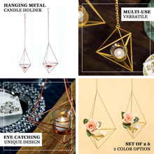 Blush Hanging Diamond Tealight Candle Holders, Open Frame Metal Geometric Flower Terrariums