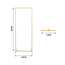 Backdrop stands: gold metal frame with measurements on a white background