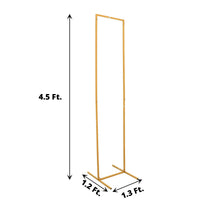 Backdrop stands made of metal in gold color, with a rectangular shape and sturdy base, measuring 4.5 ft x 1.2 ft x 1.3 ft