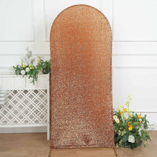 6ft Antique Gold Shimmer Tinsel Spandex Wedding Arch Cover Fitted Round Top Chiara Backdrop Stand