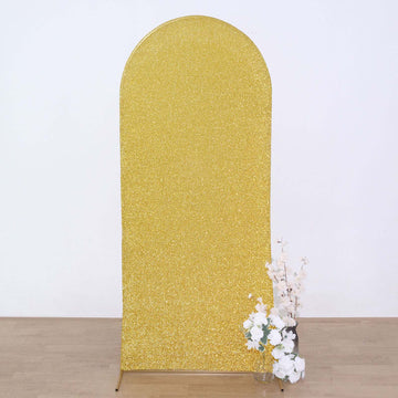 Add Glamour to Your Event with the Gold Shimmer Tinsel Spandex Wedding Arch Cover