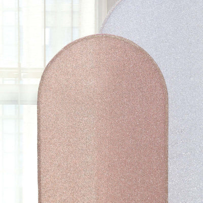 Glittery pastel backdrop panels in pink and silver tones