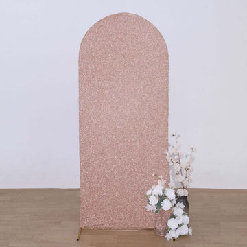Add Pizzazz to Your Event with the Rose Gold Shimmer Tinsel Spandex Wedding Arch Cover
