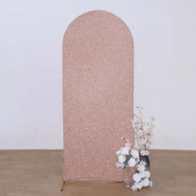 Blush Rose Gold Shimmer Tinsel Spandex Arch Cover for Round Top Chiara Backdrop Stand 5 Feet
