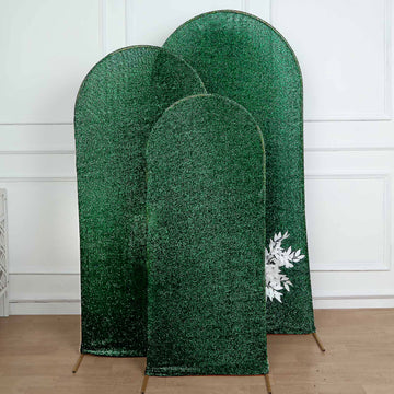 Create a Magical Atmosphere with the Hunter Emerald Green Shimmer Tinsel Spandex Wedding Arch Cover