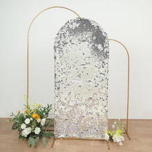 Sparkly Silver Double Sided Big Payette Sequin Fitted Wedding Arch Cover For Round Top Chiara