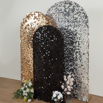 Transform Your Event Space with Sparkly Black Double Sided Big Payette Sequin Fitted Wedding Arch Cover