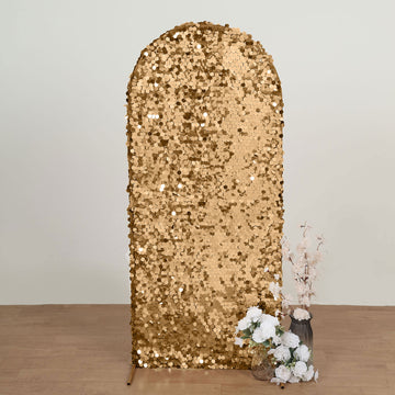 Sparkly Gold Double Sided Big Payette Sequin Fitted Wedding Arch Cover