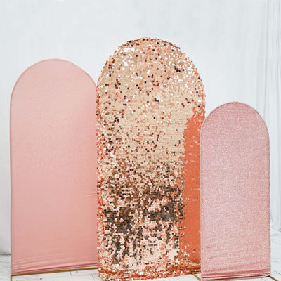 Rose gold sequin backdrop panels for events and photo shoots.