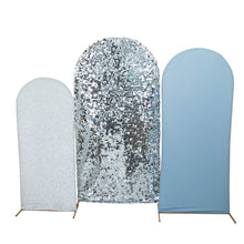 Set of 3 | Dusty Blue / Silver Round Top Fitted Backdrop Stand Covers