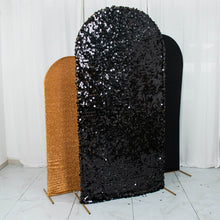 Fitted Black And Gold Shimmer Tinsel And Matte Spandex Big Payette Sequins Arch Covers Set Of 3