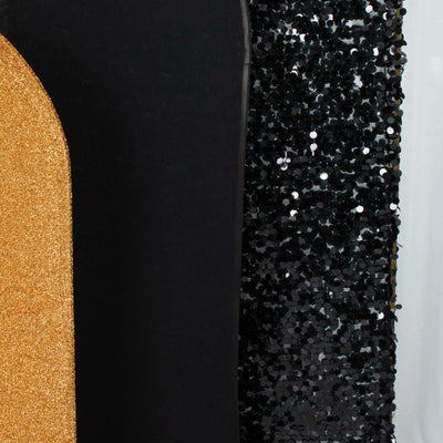 Glittery black and gold fabric swatches for fashion design