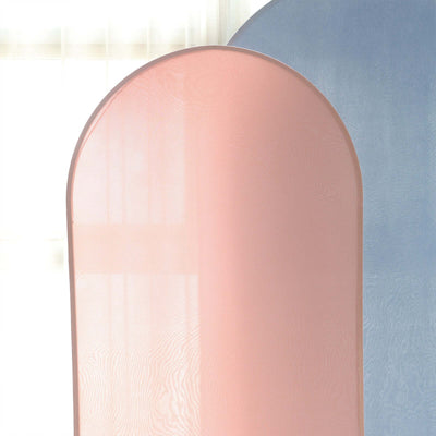 Pink and blue translucent panels in soft lighting.