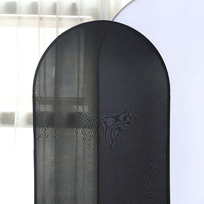 Black mesh privacy screen with arched top, designed for indoor use.