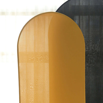 Two modern fabric panels in yellow and black against a light background.