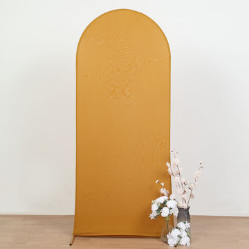 Add Elegance to Your Event with the Matte Gold Spandex Fitted Arch Cover