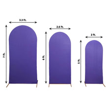 Three different sizes of fitted Spandex arch covers in Matte Purple