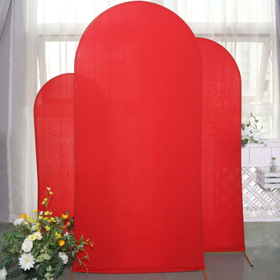Red folding room dividers in various sizes on a white backdrop.