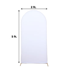 White Spandex Fitted Arch Covers with measurements of 2 ft and 5 ft