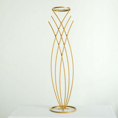Gold metal vase stand with elegant curved design