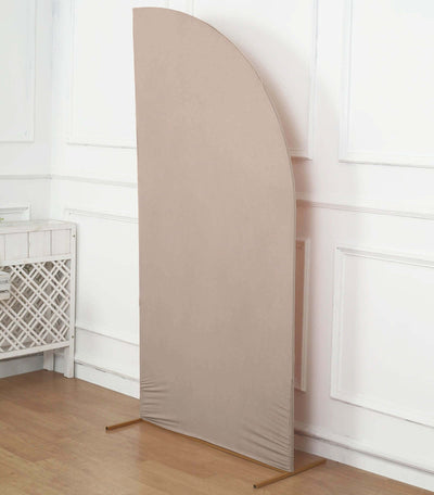 Curved fabric backdrop stand in neutral beige color for photography and events.