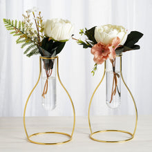Milk Bottle Shaped Gold Metal Flower Stand with Clear Glass Test Tube Vase, Geometric Vase