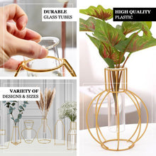 Set of 2 | Bottle Shaped Gold Metal Frame Test Tube Bud Vases, Geometric Glass Wedding Centerpieces
