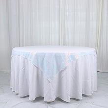 60 Inch x 60 Inch Iridescent Blue Duchess Sequin Square Table Overlay