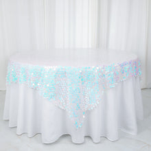72 Inch x 72 Inch Premium Iridescent Blue Big Payette Sequin Table Overlay