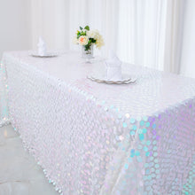 Iridescent Blue Rectangle Tablecloth 90 Inch x 156 Inch Big Payette Sequin 