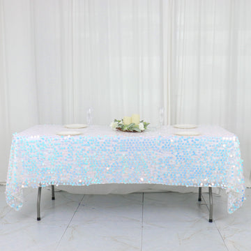 Add a Touch of Elegance with the Iridescent Blue Seamless Big Payette Sequin Rectangle Tablecloth