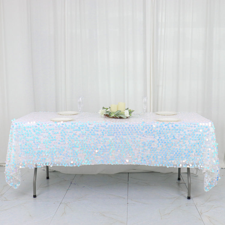 60x102 Inch Iridescent Blue Big Payette Sequin Rectangle Tablecloth