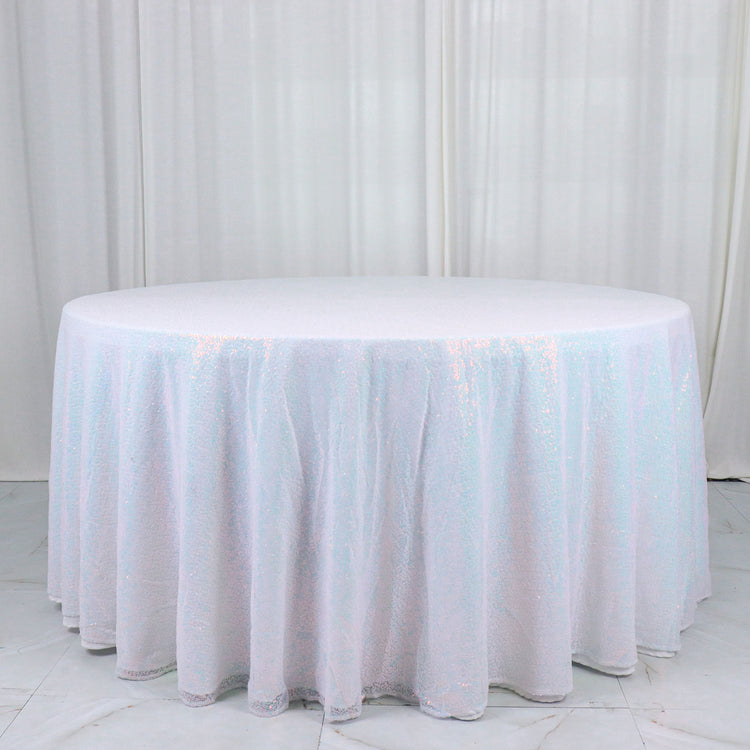 132 Inch Round Iridescent Blue Sequin Tablecloth