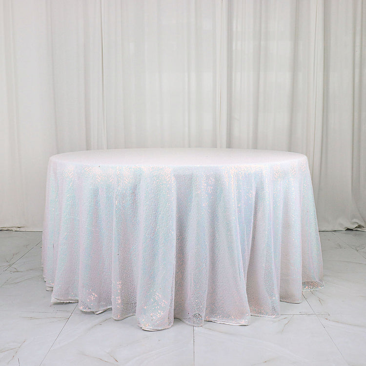 120 Inch Iridescent Blue Sequin Round Tablecloth