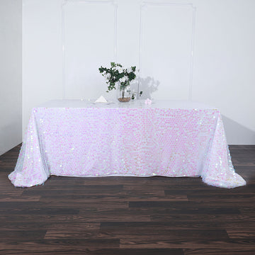 Iridescent Seamless Big Payette Sequin Rectangle Tablecloth Premium 90"x156"