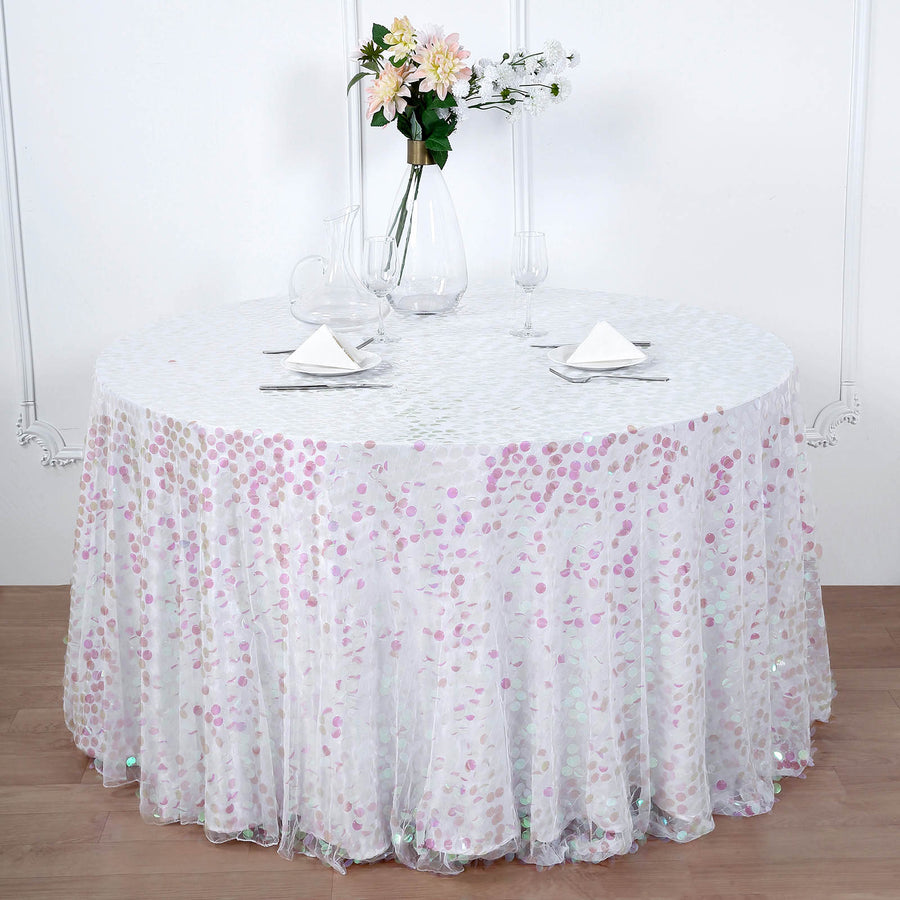 120 Inch Iridescent Round Tablecloth With Big Payette Sequin 