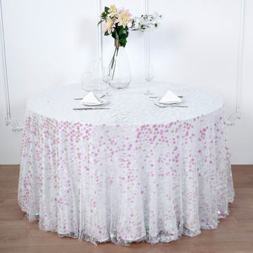 Iridescent Seamless Big Payette Sequin Round Tablecloth Premium Collection 120"